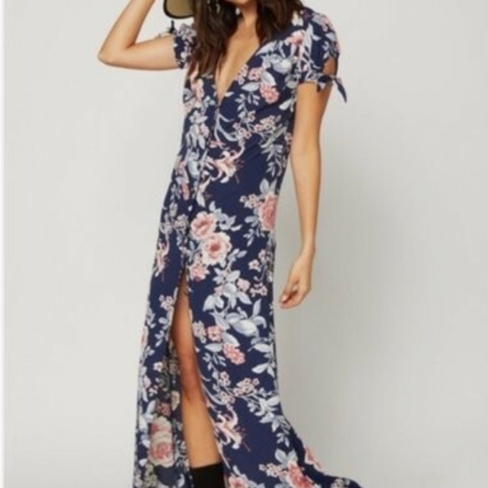 Flynn Skye Navy and Pink Floral Maxi Dress